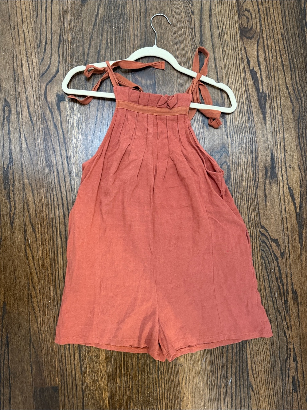 Love Riche Small Linen Rust Tie-Shoulder Romper
